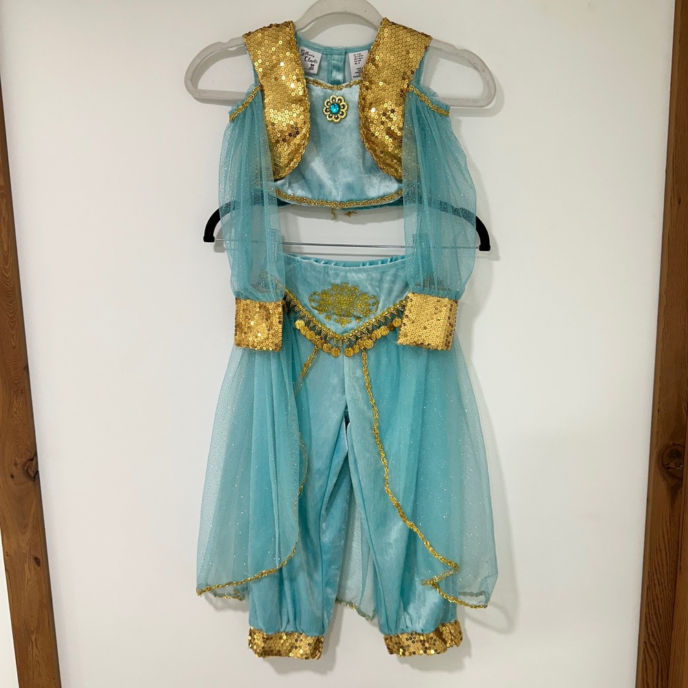 Gillian's Closet Princess Jasmine Costume Girls Size 4 Blue Gold Sequin 2pc Set
